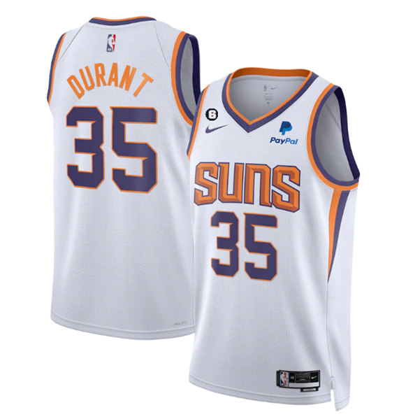 Mens Phoenix Suns #35 Kevin Durant White Association Edition With No.6 Patch Stitched Basketball Jersey